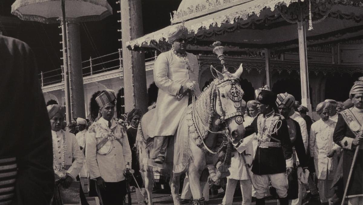 The royal Dasara — the Maharaja on horseback at the Palace, from the photo exhibition of Royal Dasara at Mysuru